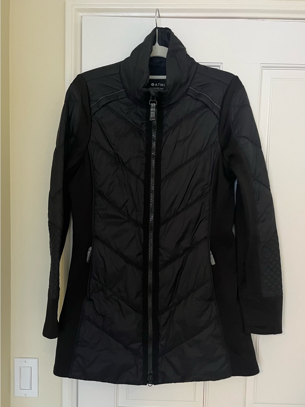 Athleta Black Quilted Primaloft Long Hybrid Puffer Jacket